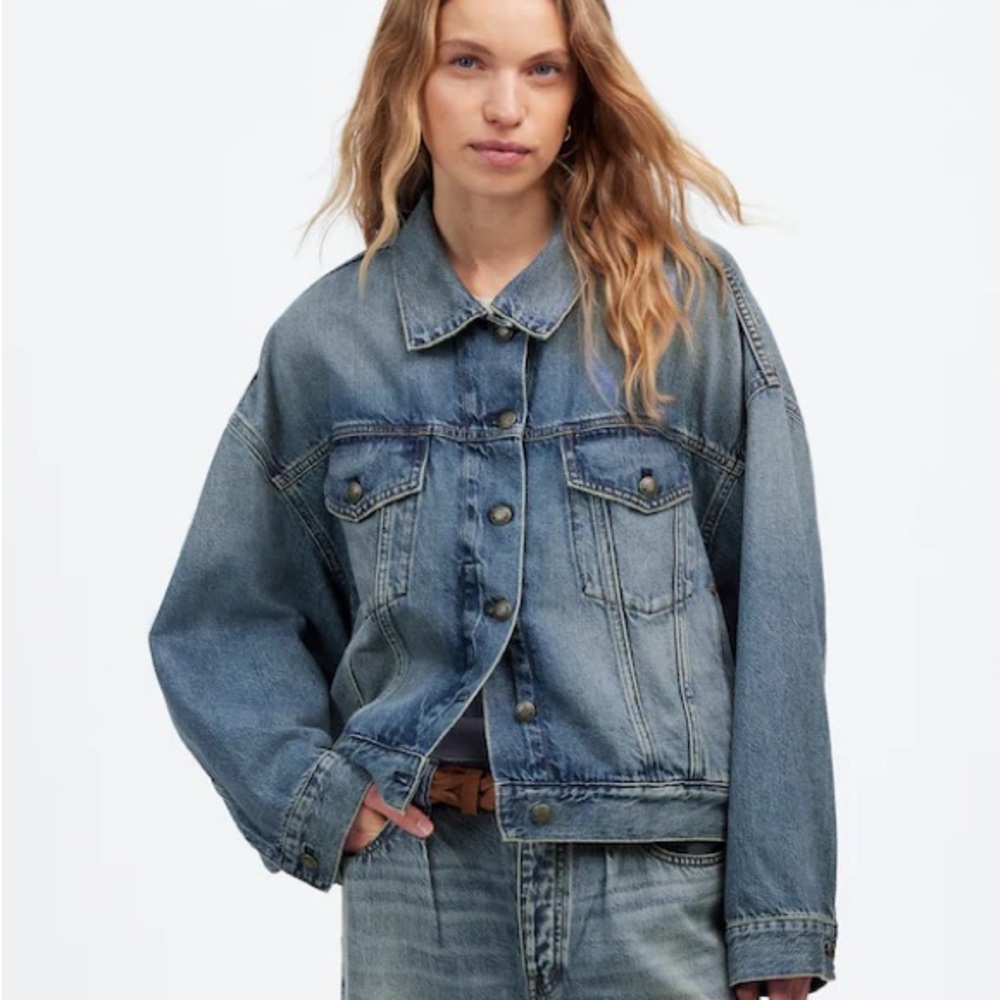 Madewell Light Blue Denim Trucker Cropped Jacket Billings wash